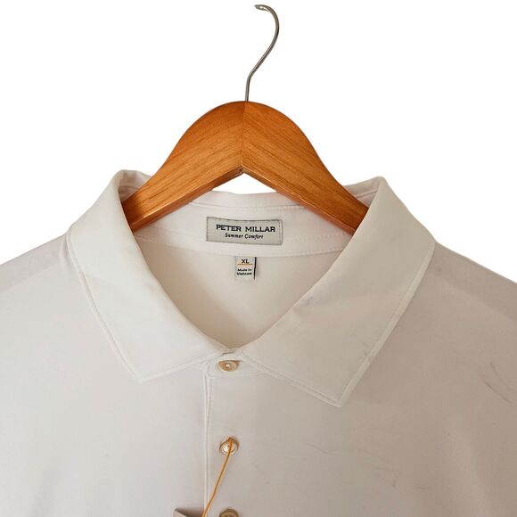 Peter Millar Mens Solid White Summer Comfort Polo Shirt 3 Button Size XL NWT - Picture 5 of 10